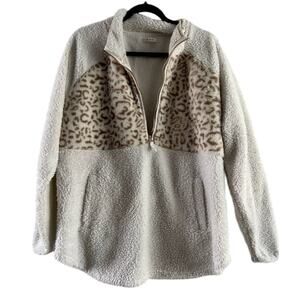 Maurices Cream and Animal Print Fleece Half Zip Pullover Sweater Womens XL